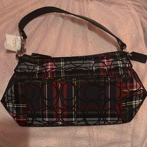 COACH NWT (NEW WITH TAGS) POPPY SIGNATURE MULTICOLOR PLAID SPARKLE HANGBAG